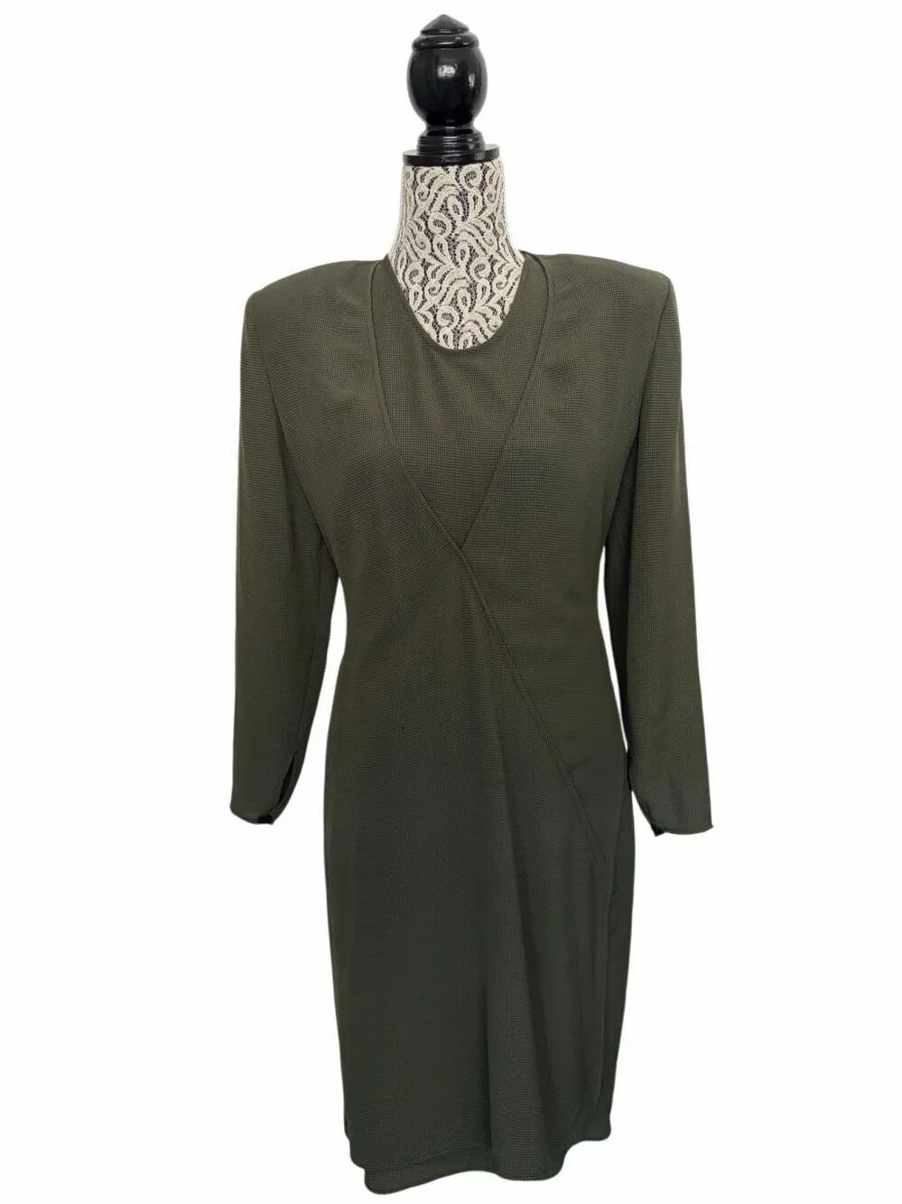 Vintage Giorgio Armani 2 Pc Sheath Dress & Overlay Tunic Set Italy Olive 46/12